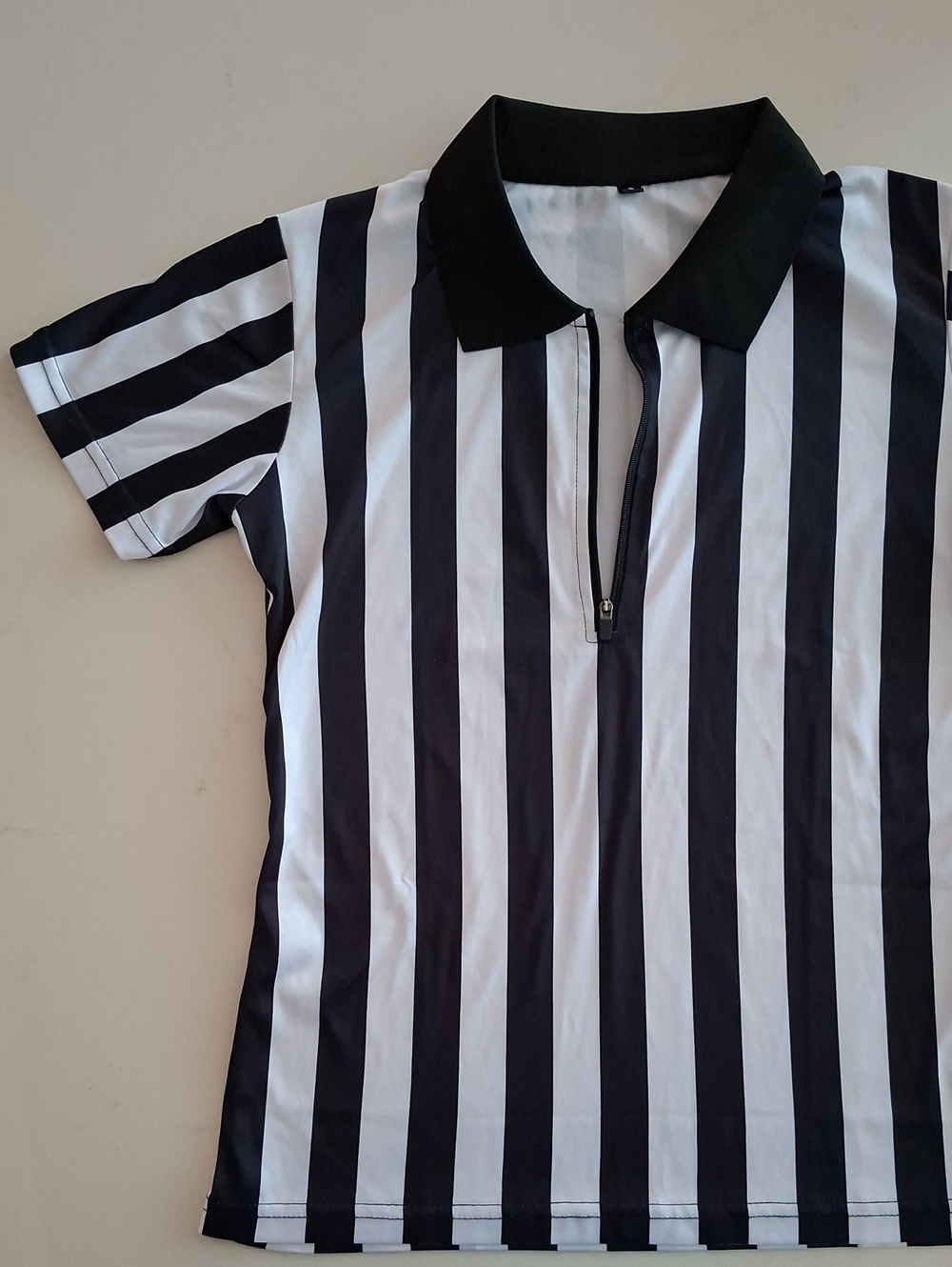 Classic Black & White Striped Ref's Top Fun Funky Y2K Streetstyle (Size S)
